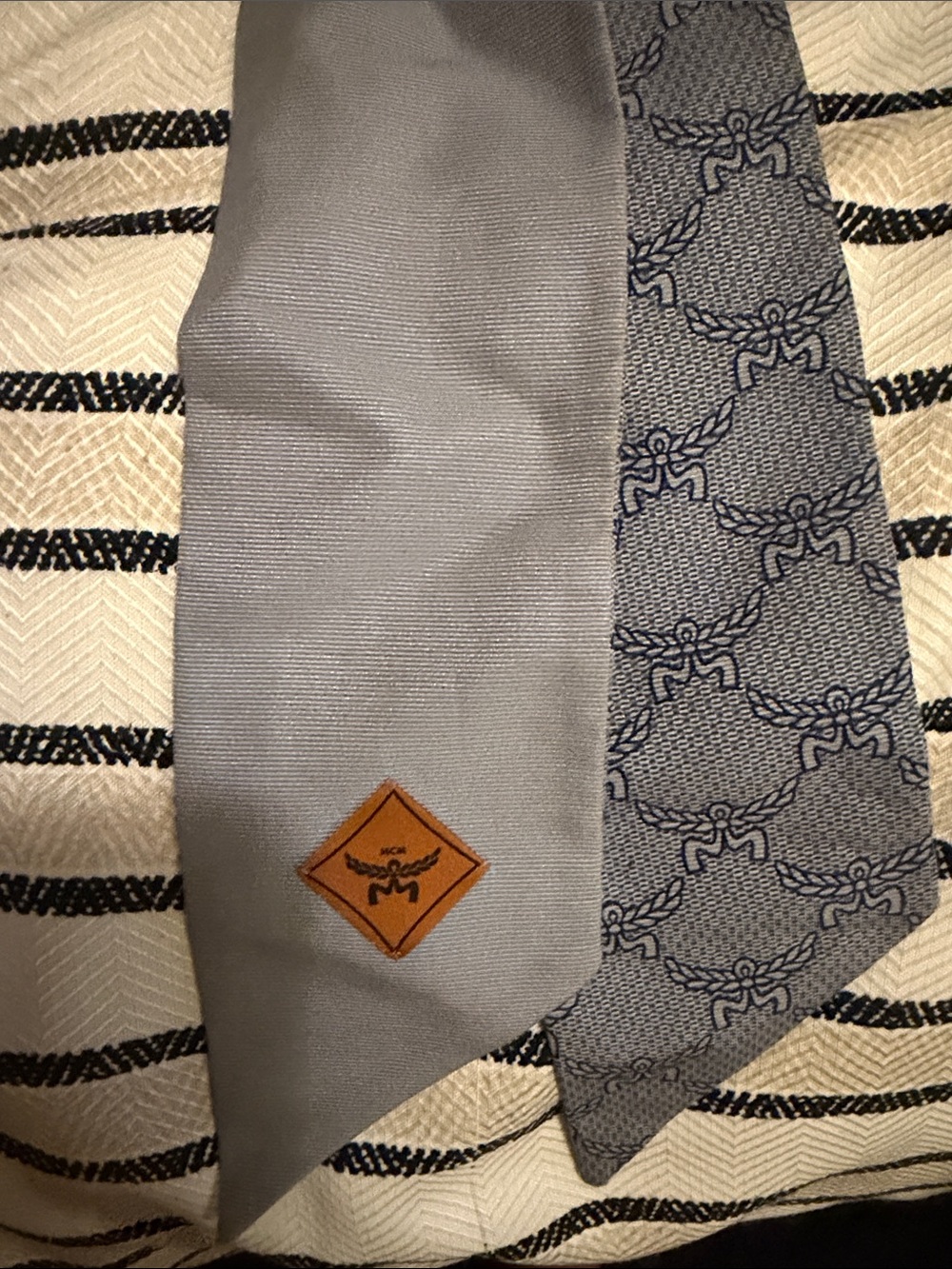 MCM Light Blue Monogram Scarf and Scrunchie Set with Gold Charm - Picture 2 of 7